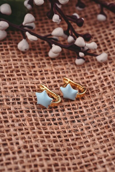 ENCİLİ SİLVER 925 Ayar Gümüş Turkuaz Yıldız Model Çocuk J Küpe