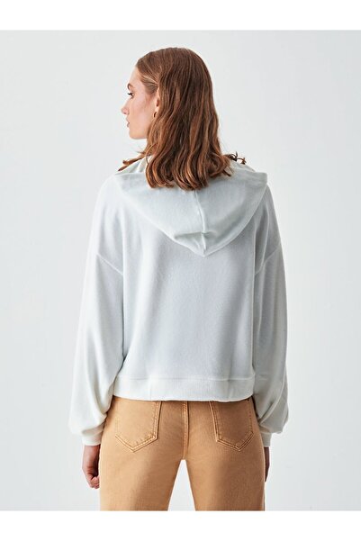 Ltb Hanorac alb cu slogan cu glugă