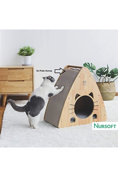 Nursoft Cat Face 2 Üçgen Ahşap Kedi Yuvası Nr-0083
