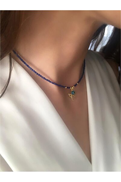 Serline Desing Kadın 925 Ayar Gold Rengi Mavi Kuvars Doğaltaşlı Nazarlı Şans ...