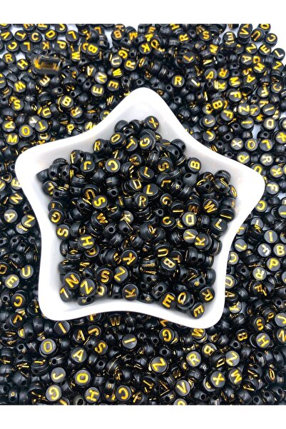 ella'nın çarşısı Χάντρες με γράμματα, 5 X 5 χιλιοστά, επίπεδες μαύρες με κίτρ...