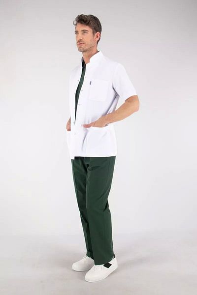 Uçak Medikal Jachetă albă lungime, mânecă scurtă, guler judecător, haină doctor