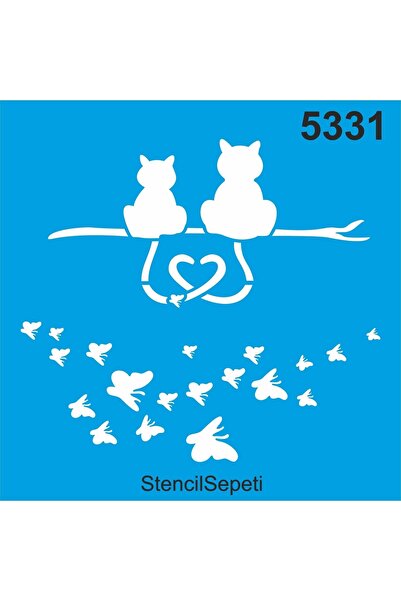 StencilSepeti قطط على فرع - قالب رسم استنسل 30x30 سم