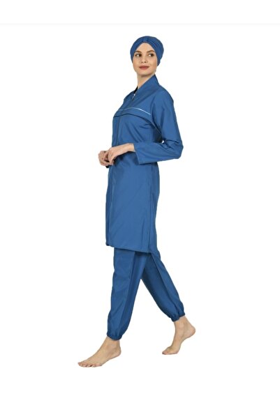 Fantasy Paraşüt Kumaş Hakim Yaka Indigo Battal Tesettür Mayo 3127 B