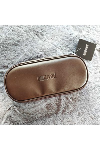BBACK Οβάλ μολυβοθήκη με φερμουάρ από συνθετικό δέρμα καφέ