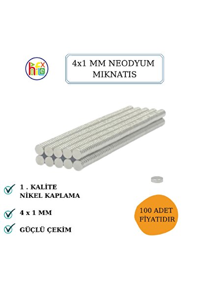 HOBİFLEX NEODYUM MIKNATIS NİKEL KAPLAMA 4MM X1MM (100 ADET)