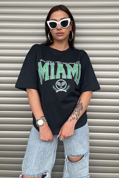 MODAGEN Miami Oversize Women's Printed Black T-shirt