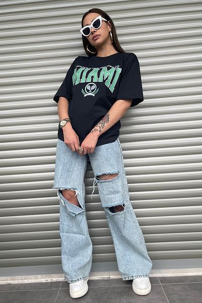 MODAGEN Miami Oversize Women's Printed Black T-shirt