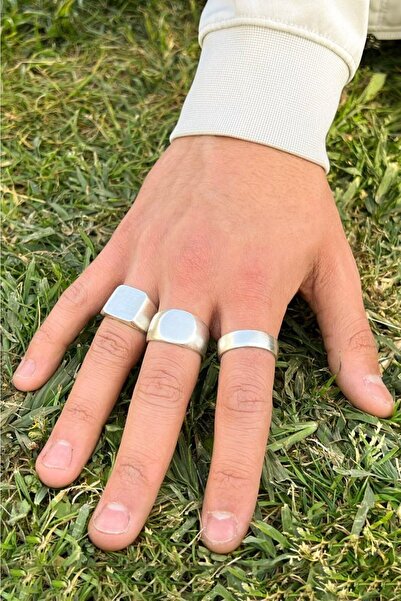 THE Gifts 3'lü Şövalye Gümüş Kaplama Ayarlanabilir Yüzük Set