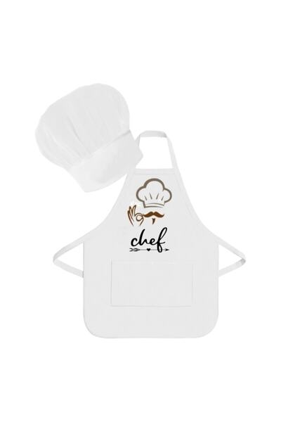 RAY TİCARET Λευκό Σετ Ποδιάς Δύο Τεμαχίων Παιδική Ποδιά Σεφ Ποδιά Κουζίνας Πο...