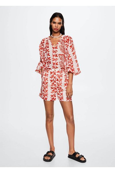 MANGO Woman Gemusterte Baumwollshorts