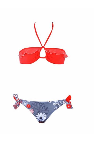 Kom Black Flower Patterned Girl's Bikini Set