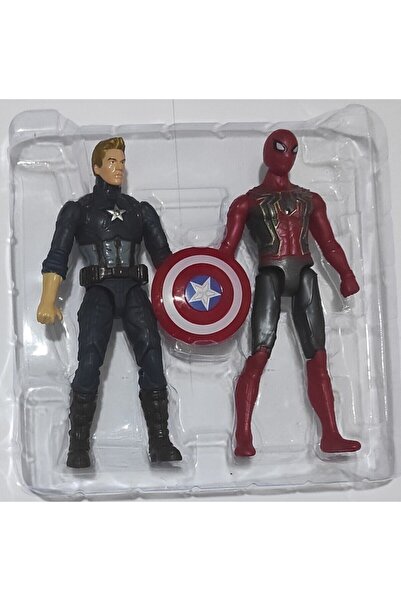 TURKAFONE Işıklı Hareketli 17.5 Cm. Örümcek Adam - Kaptan Amerika 2li Set Bir...