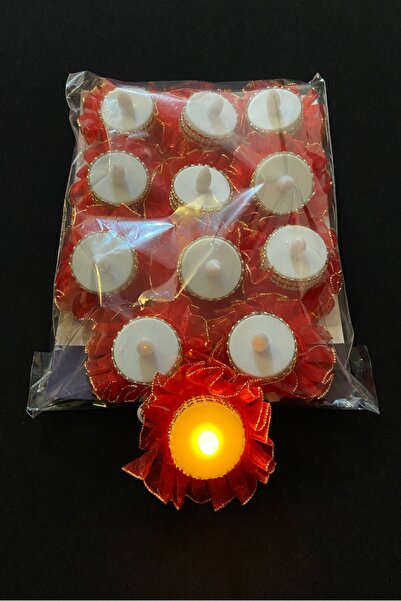 ZEYMERADE Kırmızı Gold Ledli Kına El Mumu, Düğün, Nedime, Bride, Sünnet, Led ...
