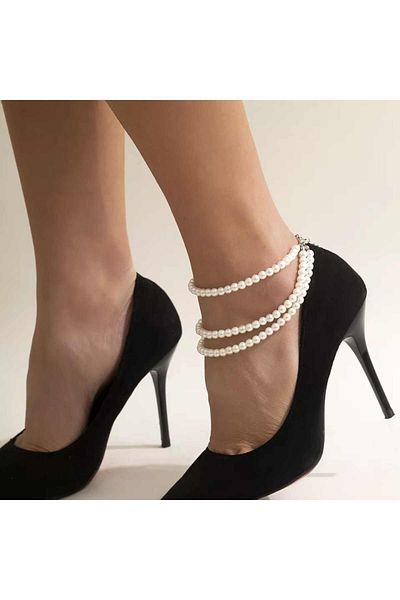 İPAR AKSESUAR Women's White Pearl 3-Piece Anklet