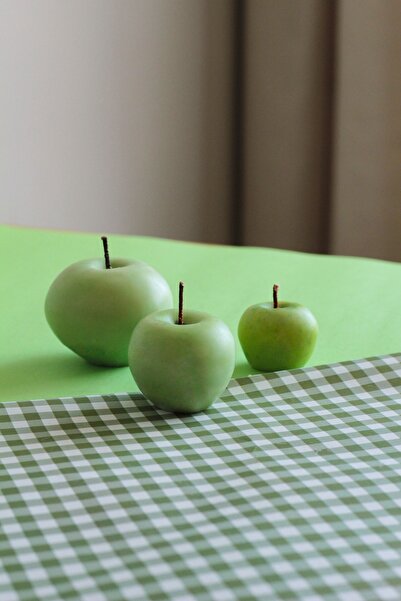 Morf Apple Candle Elma Şeklinde Elma Kokulu El Yapımı Doğal Vegan Soya Mum Seti (3'lü Set)