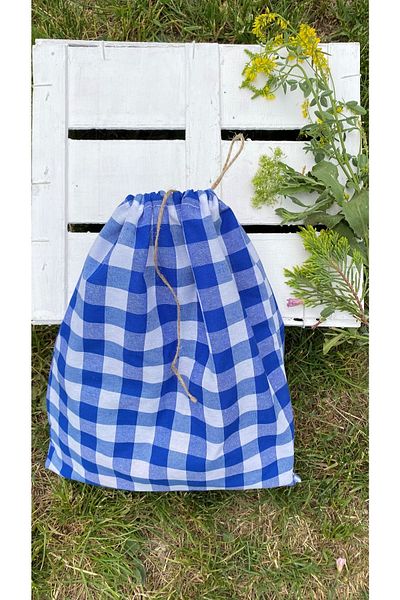 White Alamode Μεγάλη τσάντα δώρου με σχέδια Gingham Saks μπλε χρώματος