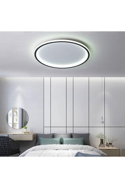 PARBEK Pablo Çember Plafonyer Led Avize Çap 40 cm, Sıva Üstü Led, Siyah Renk, 3000K (Sarı Işık)