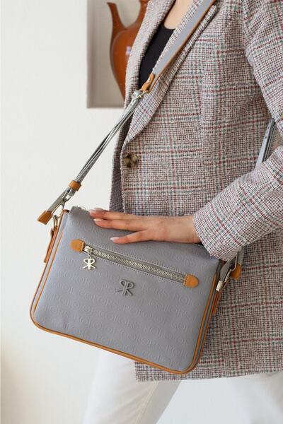 ImPolo حقيبة كتف وحقيبة كروس نسائية باللون الرمادي الداكن مقاس 21x27