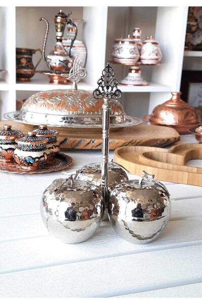 Hayal Dekorasyon Üçlü Elma Bakır Baharatlık, Dekoratif Dövme Bakır Süs