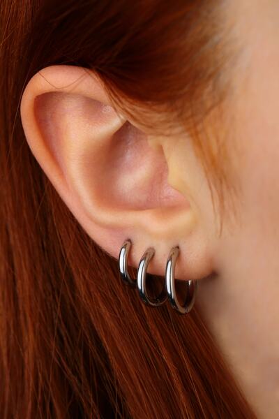 Vilma Aksesuar Cerrahi Çelik Halka Küpe 3 Adet Gümüş Renk