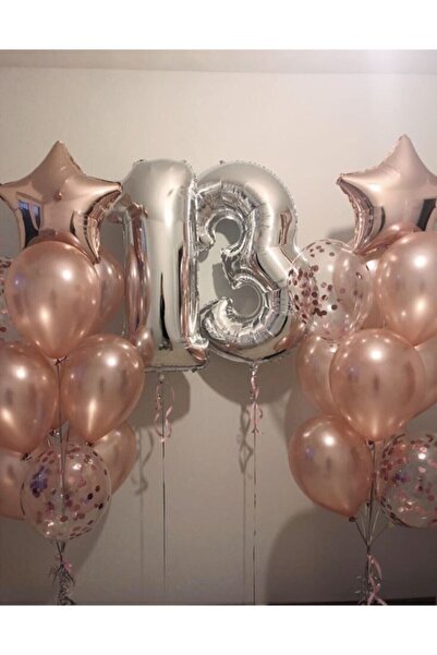 BEST PARTİ DOĞUM GÜNÜ PARTİ SÜSLERİ 13 Yaş Rakam Gümüş Balon Ve Yıldız Konfet...