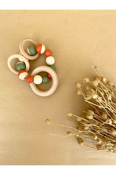 damdamin toys Half Color Wooden Beaded Round Teether
