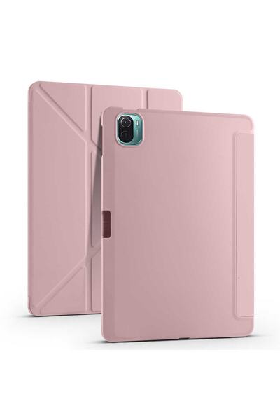 Fuchsia Xiaomi Mi Pad 5 Uyumlu Kılıf Kalemlikli Standlı Katlanabilir Uyku Modu Özellikli Tablet Kılıfı