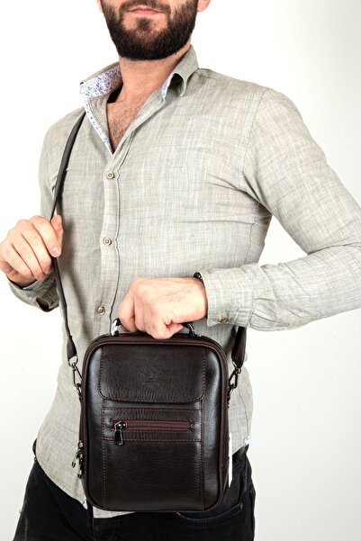 Fiyaka Wp-3003 Large Vertical Cover Handbag with Cross Strap for Men Brown