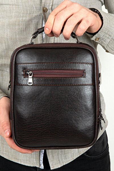Fiyaka Wp-3003 Large Vertical Cover Handbag with Cross Strap for Men Brown