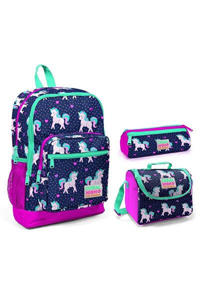 Coral High Mor Unicorn Kız Çocuk 3'lü Ilkokul Çanta Seti
