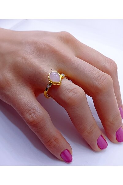 EZİLA SİLVER Pembe Kuvars Taşlı Ayarlanabilir Yüzük