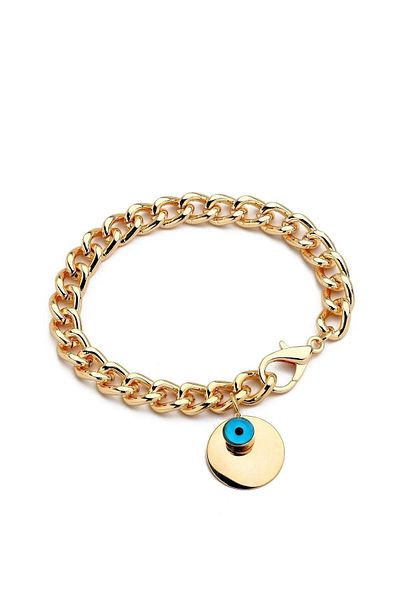 X-Lady Accessories Women's Gold Plated Evil Eye Beaded Bracelet with Coin Detail
