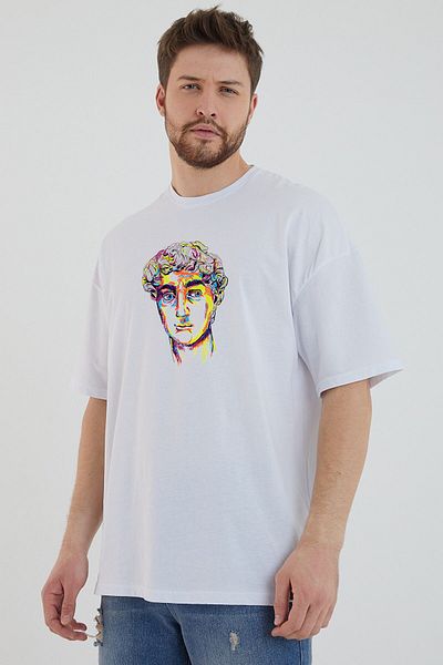 DEEPSENCE Men's Oversize T-shirt Colored Apollo Front Print White