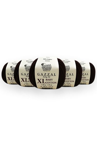 Gazzal Baby Cotton Xl 50 Gr, Συσκευασία 5 Amigurimi, Πλεκτό Χέρι Punch Taka Yarn Brown (3436 XL)