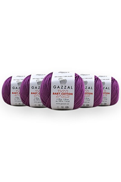 Gazzal بيبي قطن XL 50 جرام، مجموعة 5 قطع للأميغورومي، خيط تريكو (3414 XL)