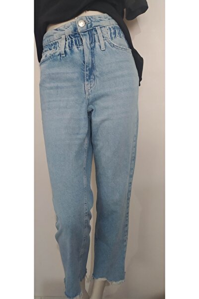Hepsibitarz Kadın Mavi Mom Kesik Paça Jeans Denim Kot Orjinal Ithal Bayan Pan...