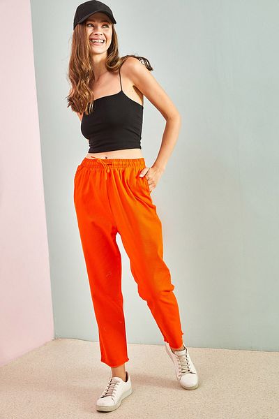 Bianco Lucci Women's Elastic Waisted Leg Patterned Linen Trousers 10951014