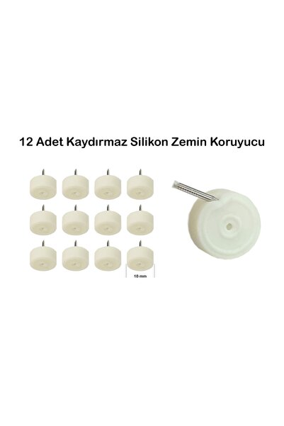 mitterant 12 Adet Çivili Silikon Masa Sandalye Sehpa Zemin Koruyucu Beyaz 18mm