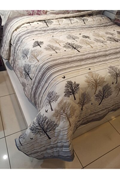 ŞENER HOME Pamuklu Tek Kişilik Çift Taraflı Yeni Hayat Ağacı Desenli Kapitone Çok Amaçlı Örtü 160x230 Cm.