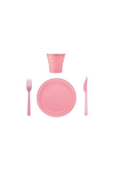 Perrla Shop Pink Plastic Plate Cup Fork Set