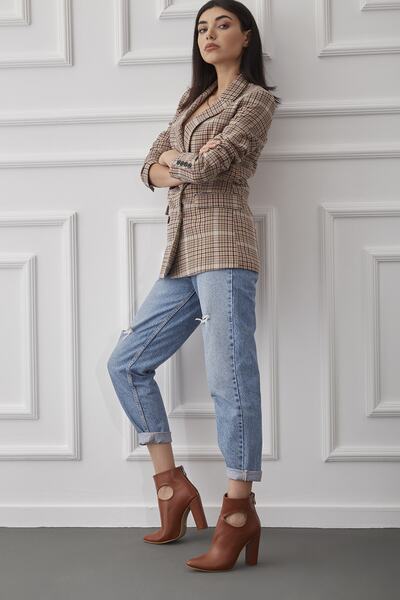 AYAKKABI PRENSİ Destini Дебел ток Taba Mat 10 см Дамски ботуши и боти, обувки с ток