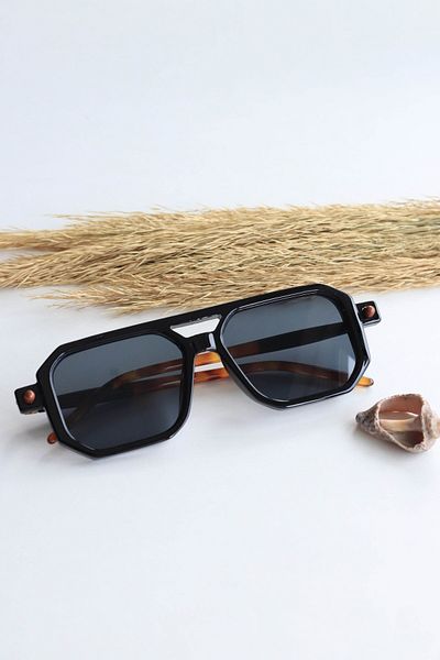LOOKUP Sunglasses Unisex Bone Vintage Retro Black Frame Patterned Handle Uv400 Protected