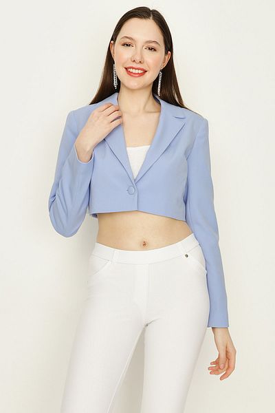 Select Moda Jachetă de damă, albastră, cu închidere cu un singur nasture