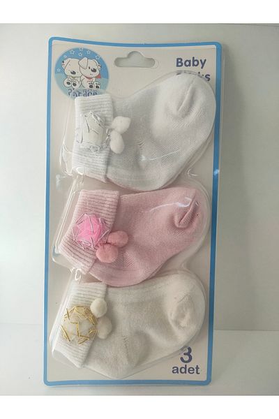 Akface 3-Piece Newborn Baby Socks with Gift Notes and Flower Pompoms 0-6 Months