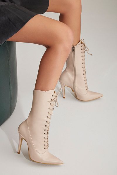 AYAKKABI PRENSİ Cizme și cizme de damă Nemesis Nude Matte 10 cm, pantofi cu toc