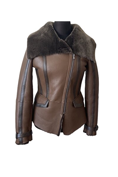 asus deri سترة نسائية بنية من جلد الخراف الأصلي من Tooma