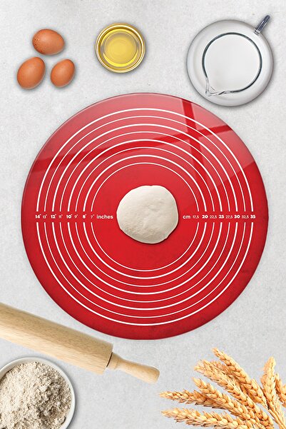 Decorita | حصيرة لف العجين الزجاجية| نسيج أحمر| قطر 40 سم