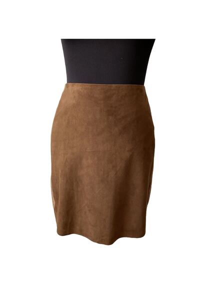 asus deri Genuine Lambskin Suede Polka Dot Patterned Brown Mini Skirt
