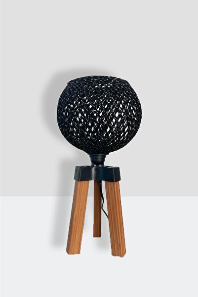 menalART Ağaç Tasarım Mini Lambader Siyah Top Ahşap Abajur Ağaç Aydınlatma Komodin Üstü